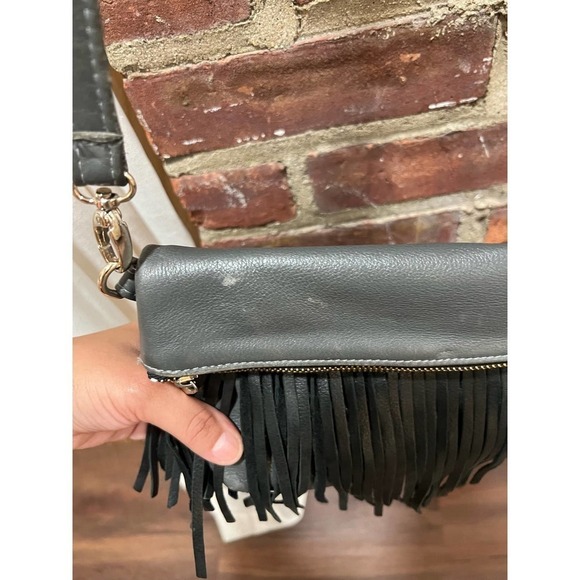 GG BOSS Boho Fringe Leather Crossbody Bag Black Grey - Picture 4 of 7